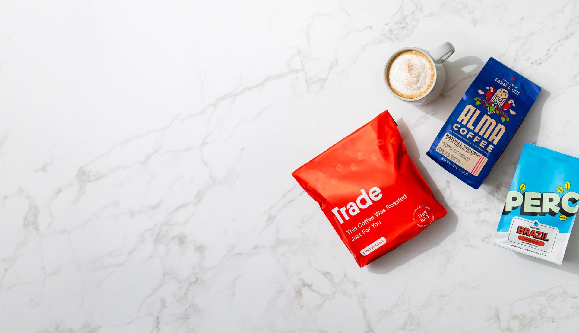 3 bags of coffee laying flat