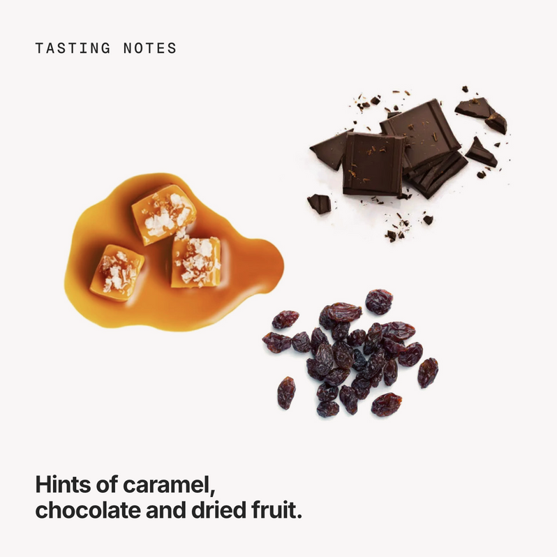 Tasting notes: caramel, chocolate and dried fruit