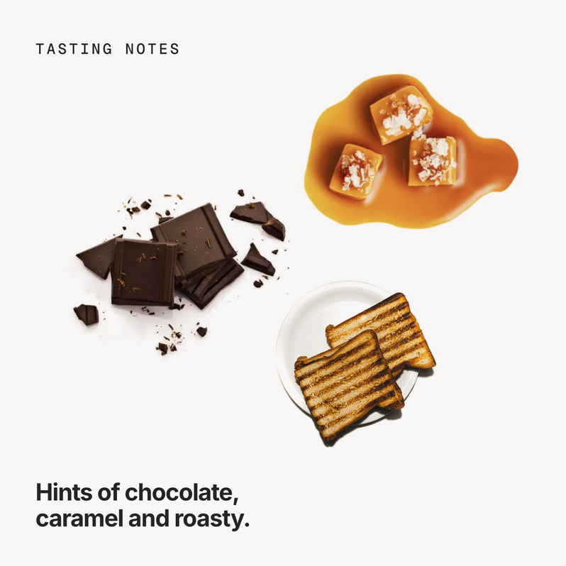 Tasting notes: chocolate, caramel and roasty