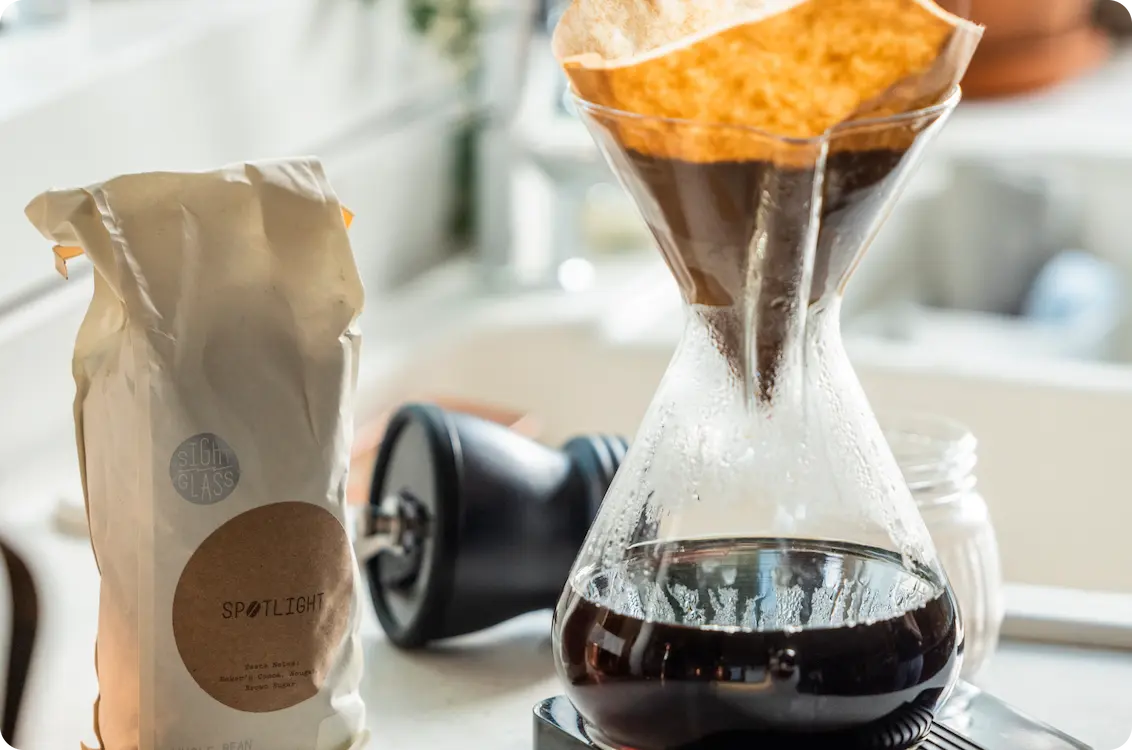 Coffee from Sightglass being brewed in a Chemex.